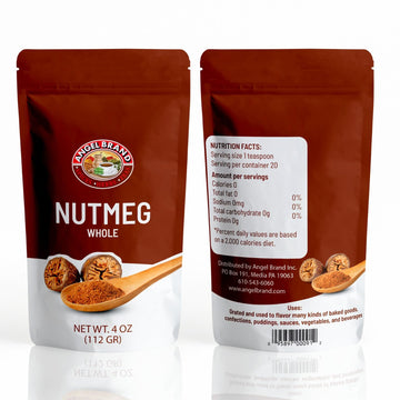 Angel Brand Whole Nutmeg Spice – Premium Nutmeg for Baking, Cooking, and Desserts, 4 oz Pouch