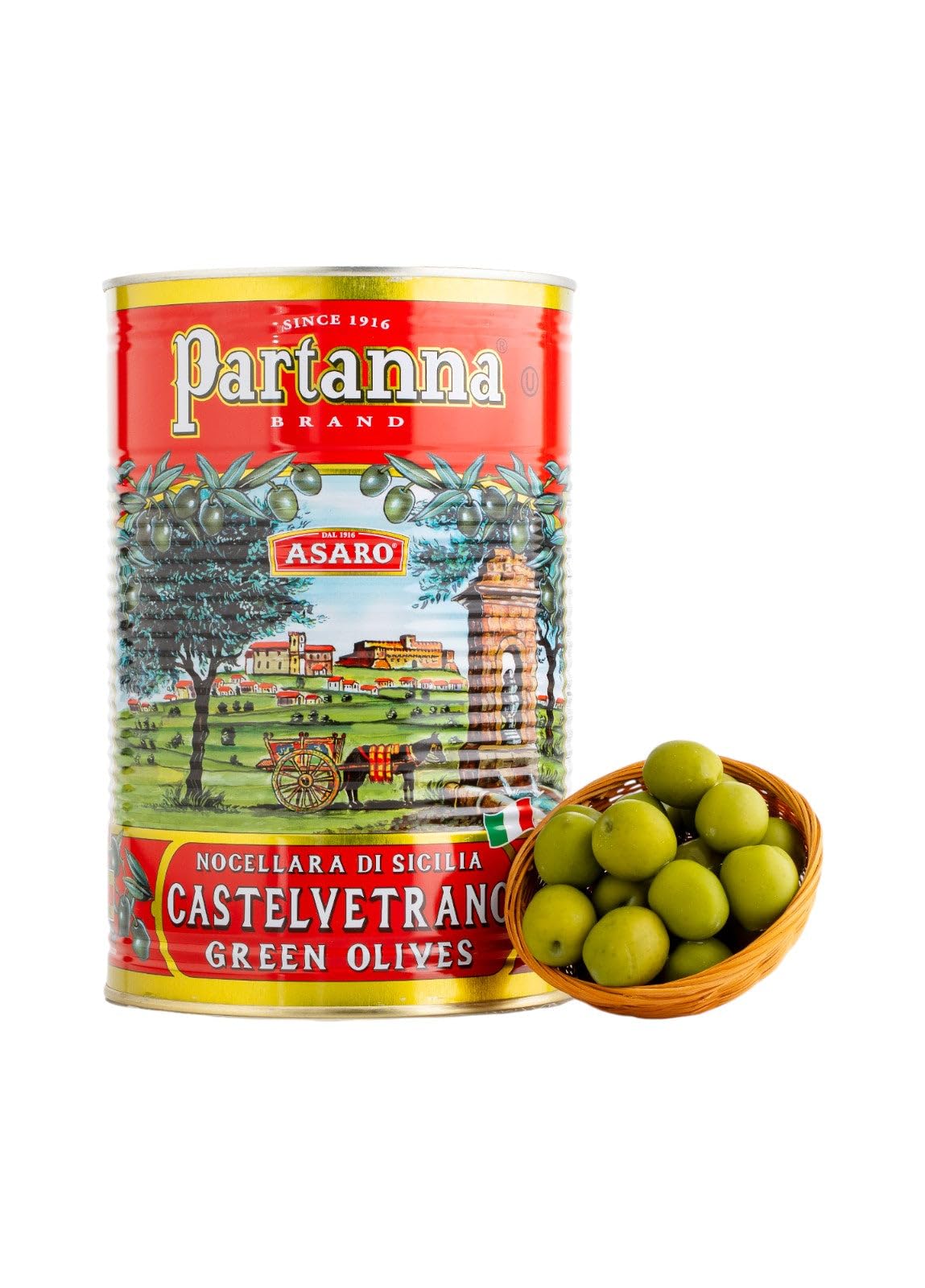 Partanna Whole Castelvetrano Olives - Authentic Sicilian - 5.5 LB Can - Premium Handpicked Imported Olives