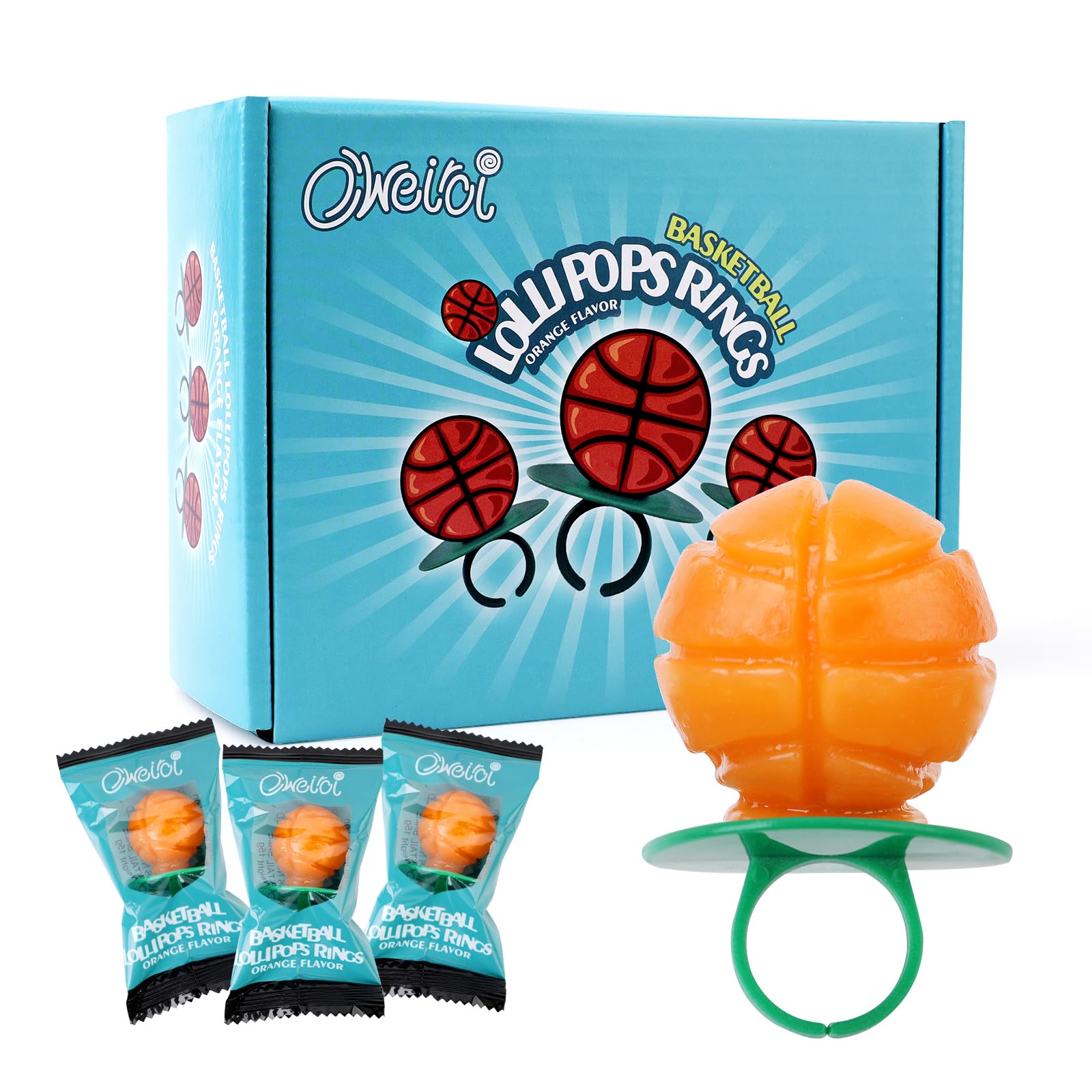 Basketball Lollipop Rings,Suckers Individually Wrapped Bulk for Birthday Party Candy Favors,Sports Ball Shaped Goodie Bag Filler