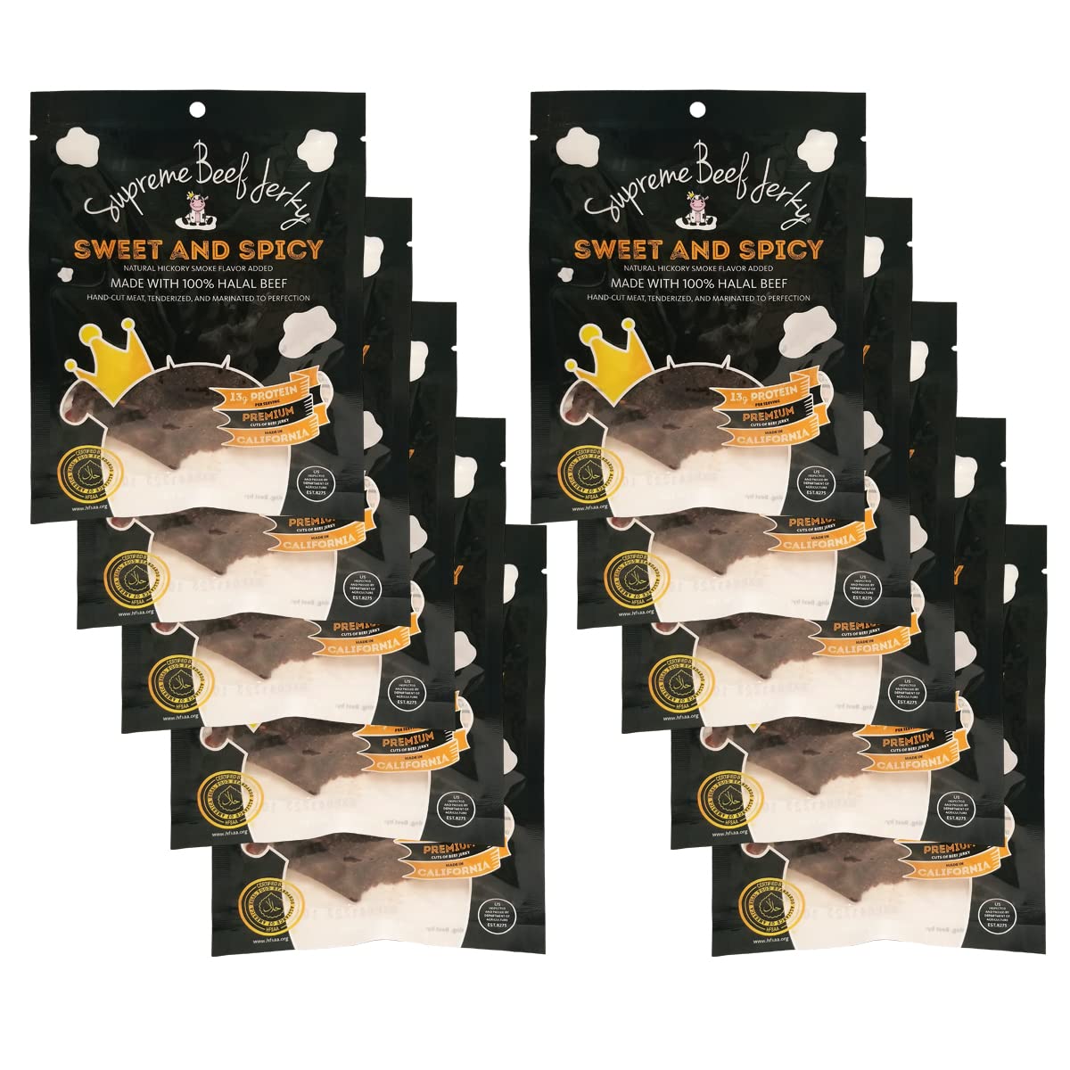 Supreme Beef Jerky, Halal Beef Jerky, Zabiha Halal Certified Beef, Handcrafted Gourmet Meat Snacks, 2.5 oz Sweet and Spicy, 2.5 