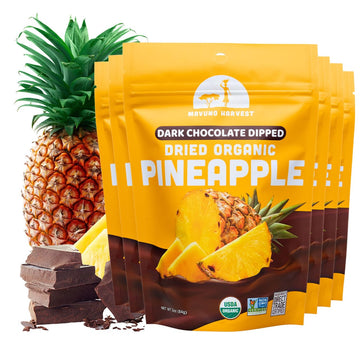 Mavuno Harvest Organic Chocolate Covered Pineapple - Organic Dried Pineapple Dipped in Dark Chocolate - Non GMO, Fair Trade & Ve
