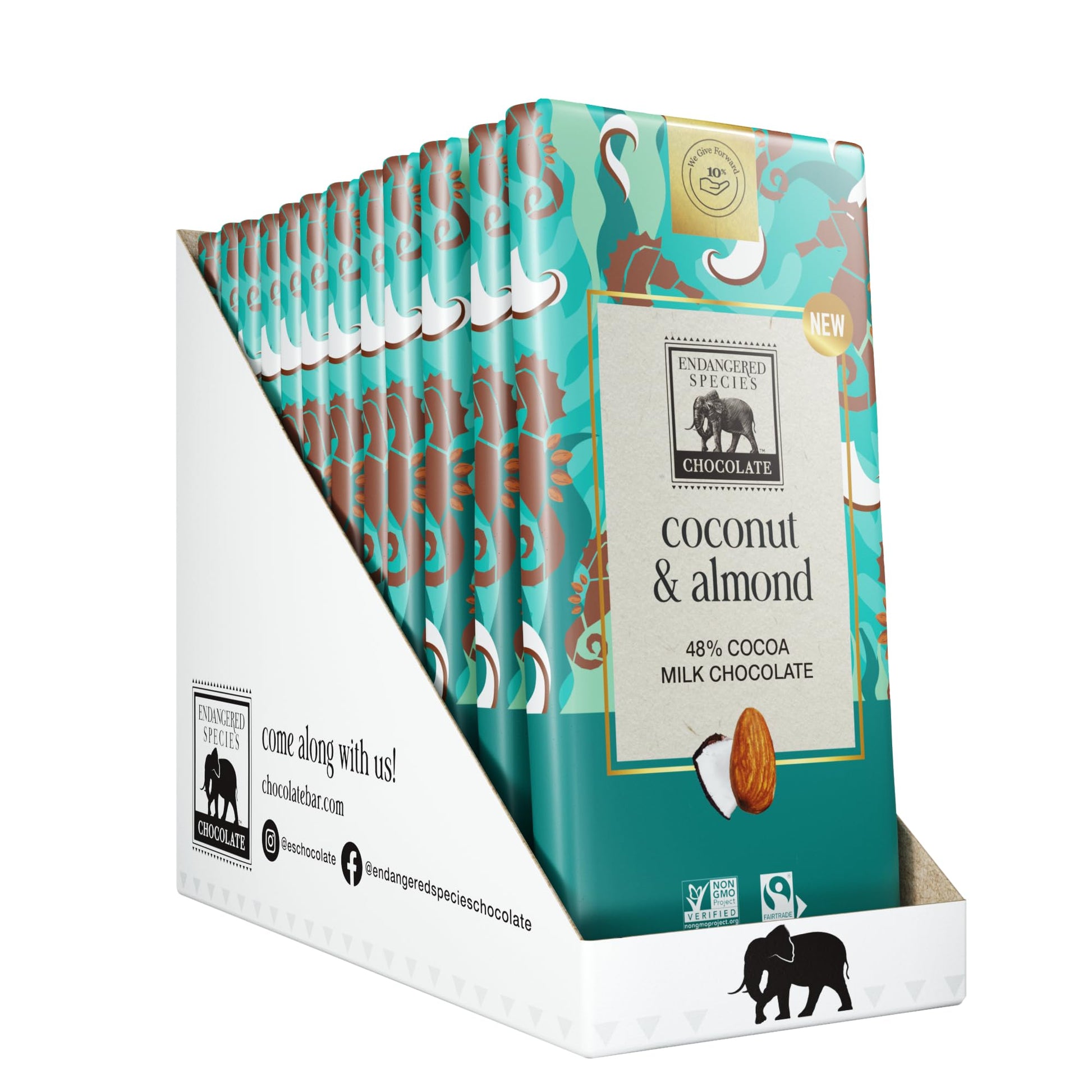 Endangered Species Chocolate Coconut  Almonds + 48% Milk Chocolate - 3 Ounce (Pack Of 12)