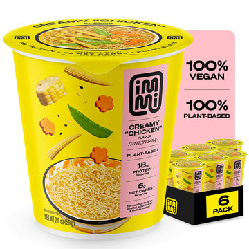 immi Creamy 'Chicken' Ramen Cup Noodles - 18g Plant-Based Protein, 8g Net Carbs, Keto Friendly, High Protein, High Fiber, Ready 
