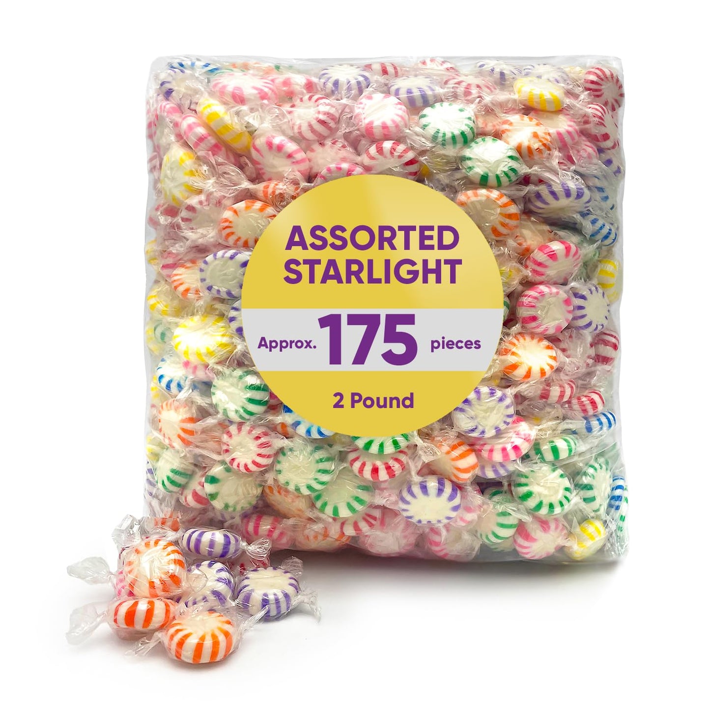 CJ Sweets Assorted Fruit Flavored Starlight Hard Candy, 2 Pounds Approx 175 Pieces of Individually Wrapped Fruit - Candy Variety