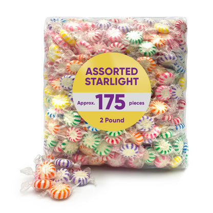 CJ Sweets Assorted Fruit Flavored Starlight Hard Candy, 2 Pounds Approx 175 Pieces of Individually Wrapped Fruit - Candy Variety