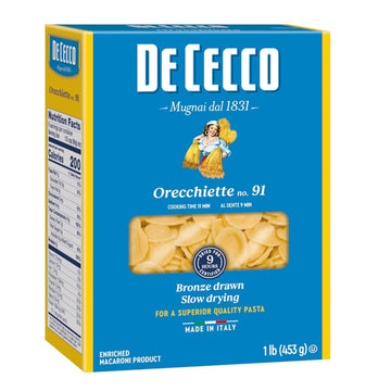 De Cecco Orecchiette No. 91 Pasta, 16 Oz, Authentic, Slow Dried, Made with Durum Wheat, Versatile Pasta for Sauces & Recipes, Made in Italy