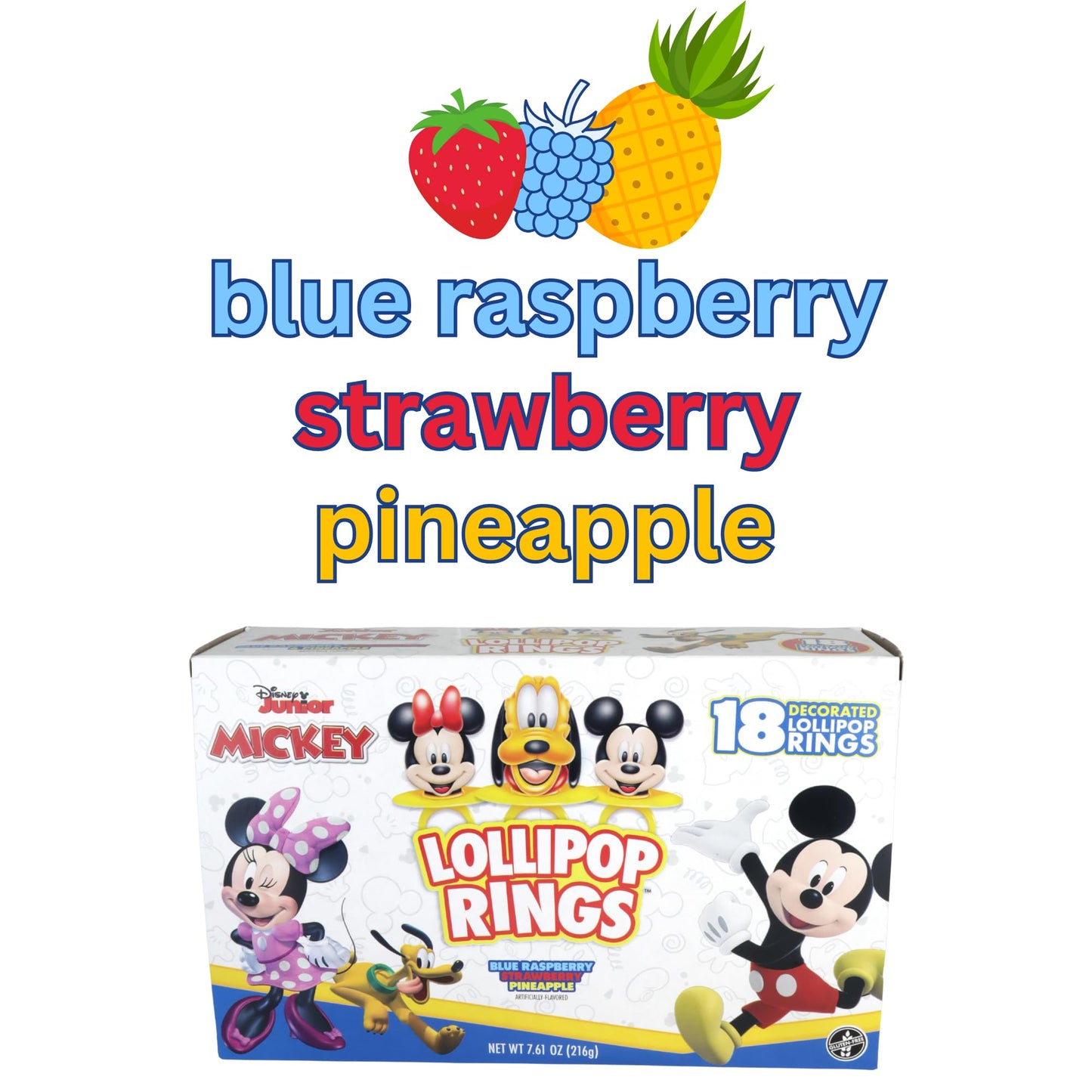 Disney Junior Lollipop Rings, Mickey Mouse, Minnie, And Pluto, Individually Wrapped For Birthday Party Favors, 18 Count