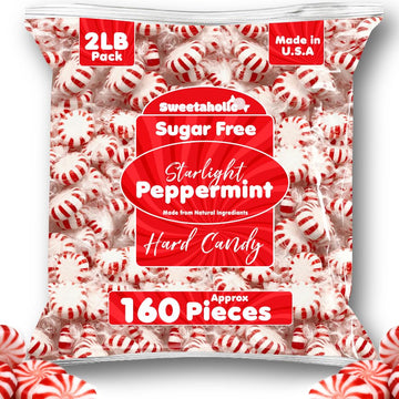 Sweetaholic Sugar Free Starlight Peppermint Candy | 2 Pound (160 Pcs Approx) | MADE IN USA | Individually Wrapped | Bulk Hard Ca
