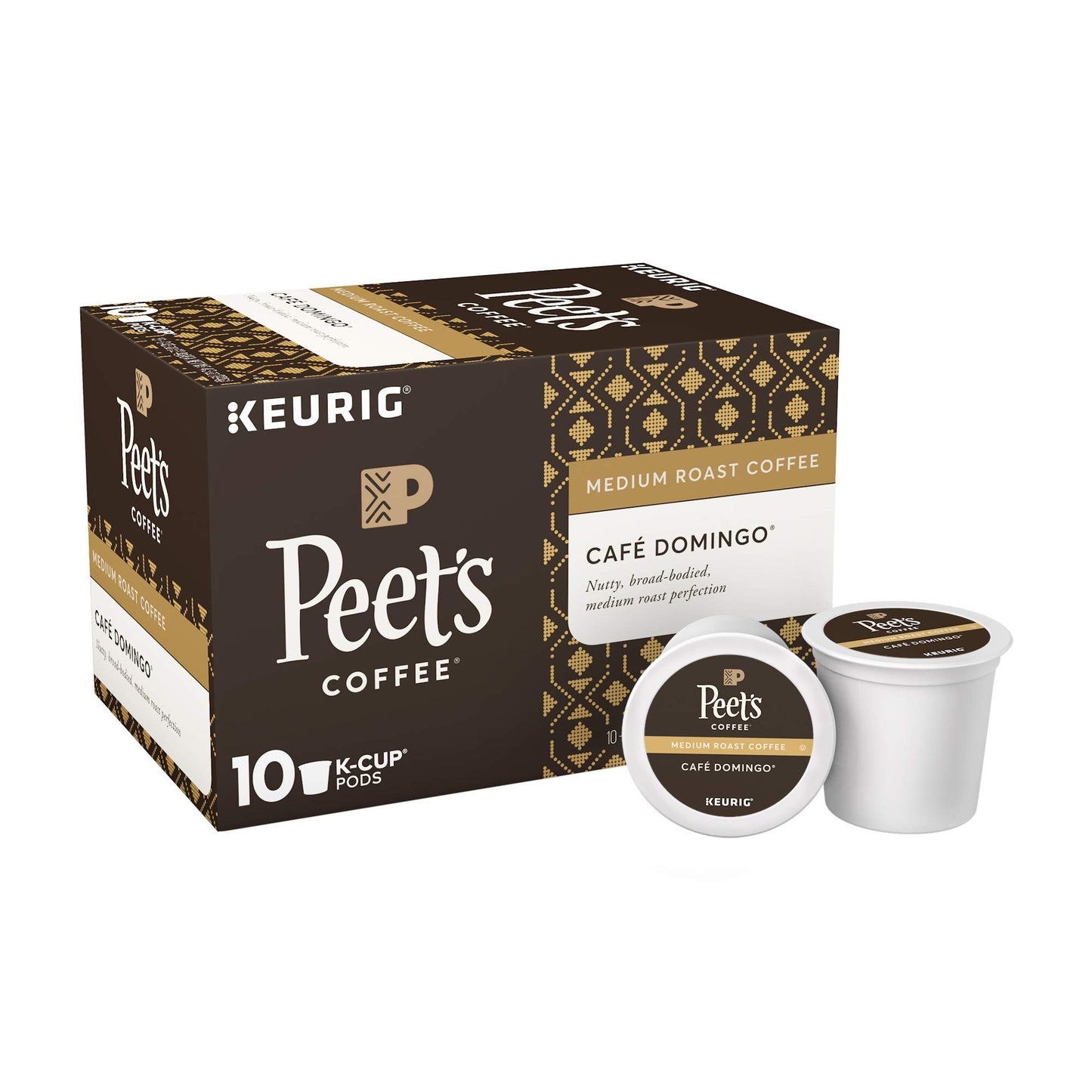 Peets Coffee Café Domingo K-Cup Pods, Medium Roast, 10 Count, Compatible with Keurig malt-inspired