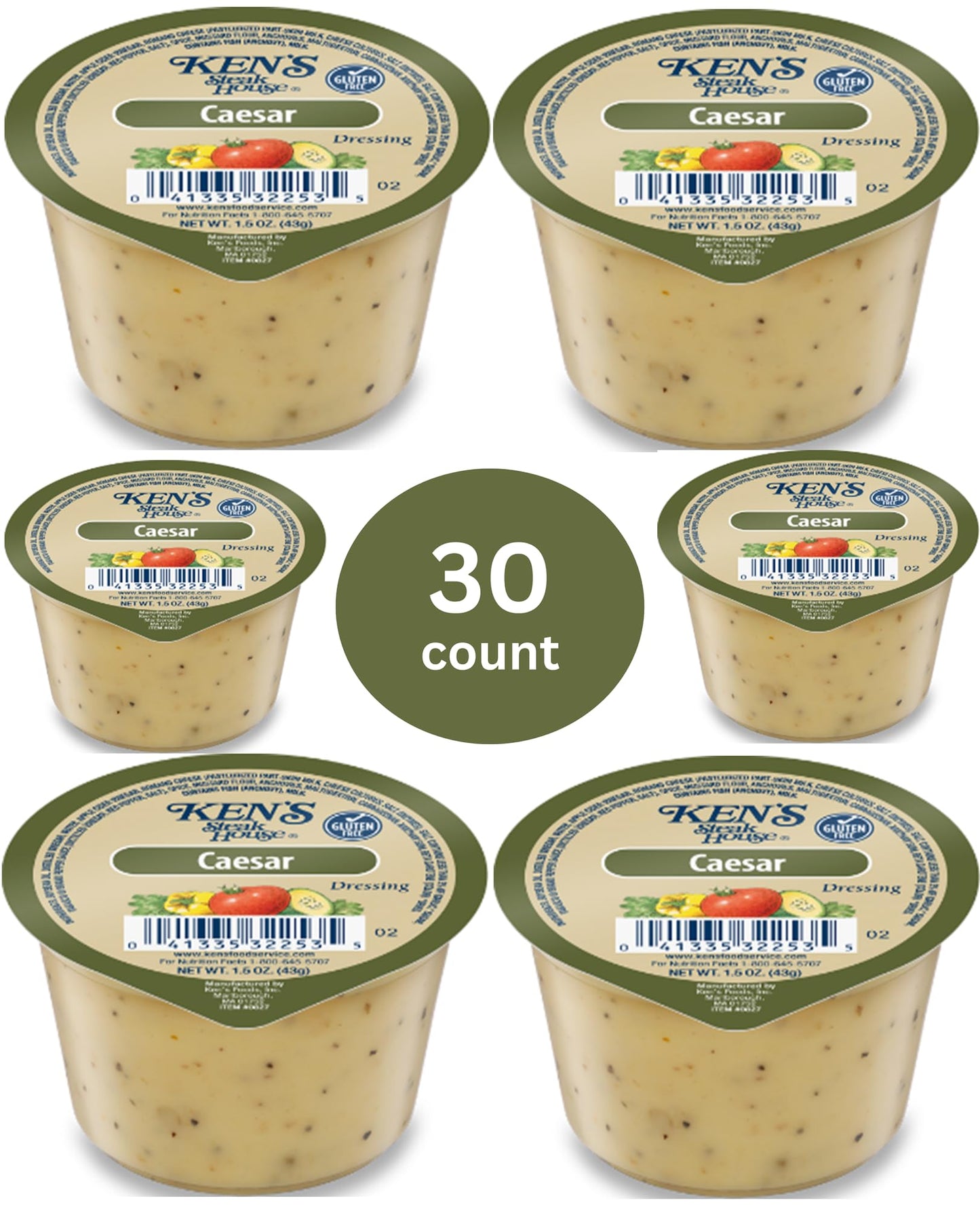 30 Count | Salad Dressing Dipping Sauce Portion Cups | Single Serve Packets (Caesar Dressing)