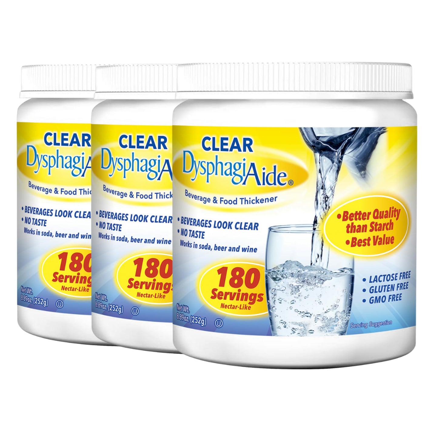Clear DysphagiAide Thickener Powder (180 Serving, 8.89 Oz) Instant Thickener for Liquids and Foods (8.89 Ounce (Pack of 3))