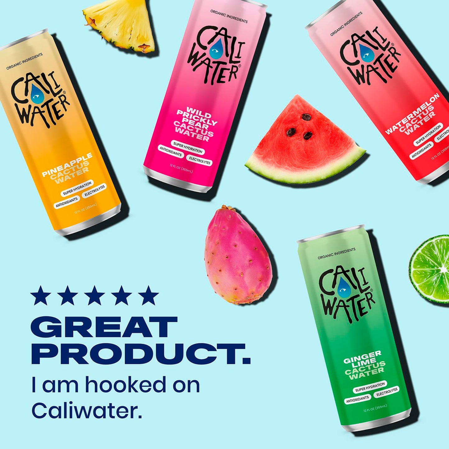 Caliwater Organic Nopal Cactus Water with Rare Antioxidants + Electrolytes for Hydration and Recovery, Plant-Based, Non-GMO, Non