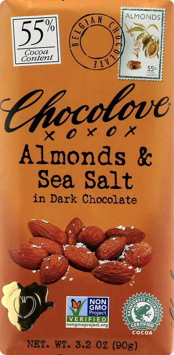 Chocolove Almonds Seasalt In Dark Chocolate, 3.2-Ounces (Pack Of 6)