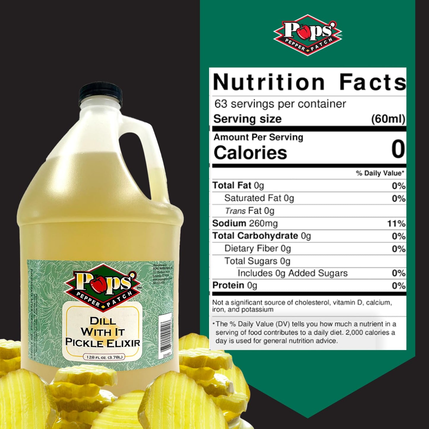 Pops Pepper Patch Pickle Elixir – Dill Pickle Brine For Leg Cramps - Made From Real Dill Juice - No Artificial Colors Or Flavors - Aids In Hydration - 1 Gallon