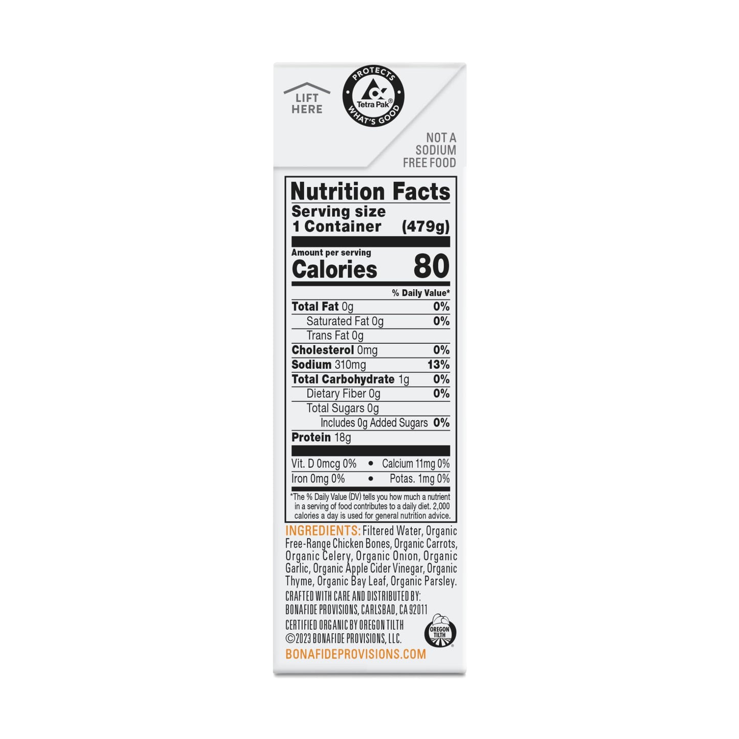 Bonafide Provisions Fresh Organic Chicken Bone Broth - No Salt Added, 16.9Oz - 6 Pack