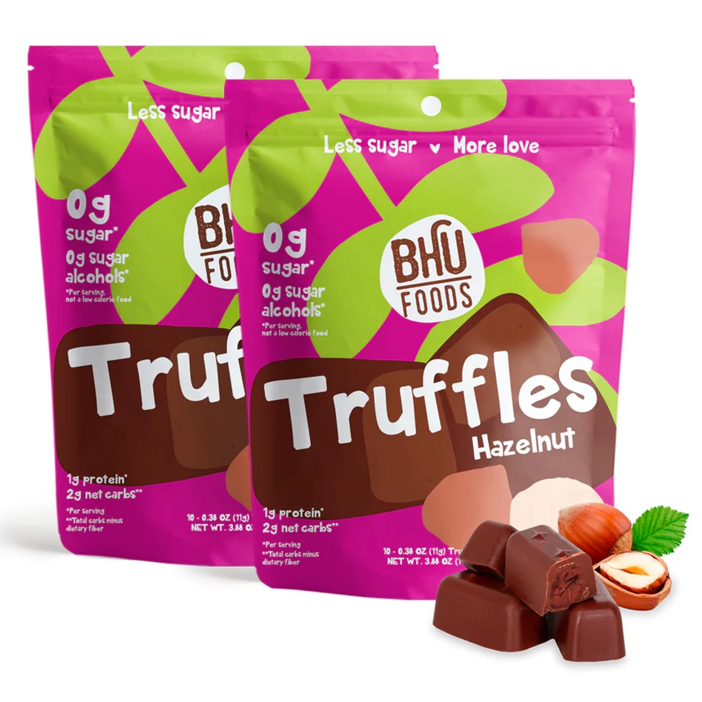 Bhu Foods Keto Truffle Fat Burst Items - Decadent Chocolate Organic Keto Treats Made With Clean  Low Sugar & Low Carb Ingredients - Hazelnut (10 Truffles  2 Bags)