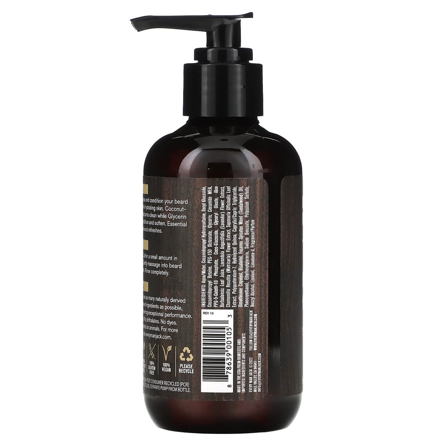 Every Man Jack Beard + Face Wash - Sandalwood | 200 Ml - 1 Bottle | Naturally Derived, Parabens-Free, Pthalate-Free, Dye-Free, And Certified Cruelty Free