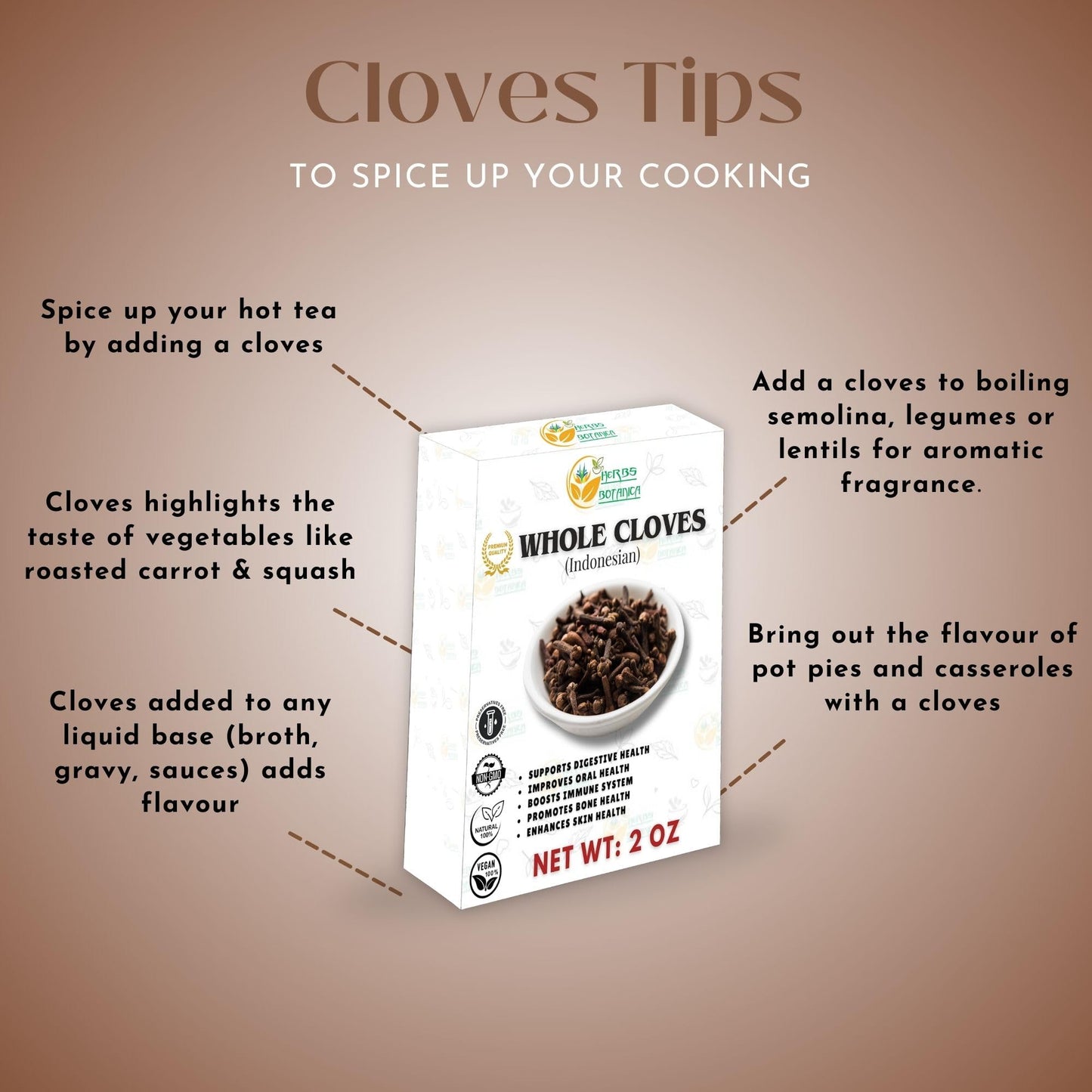 Herbs Botanica Whole Cloves, Non-GMO, Gluten-Free, Aromatic Spice, 2 oz Resealable Pack