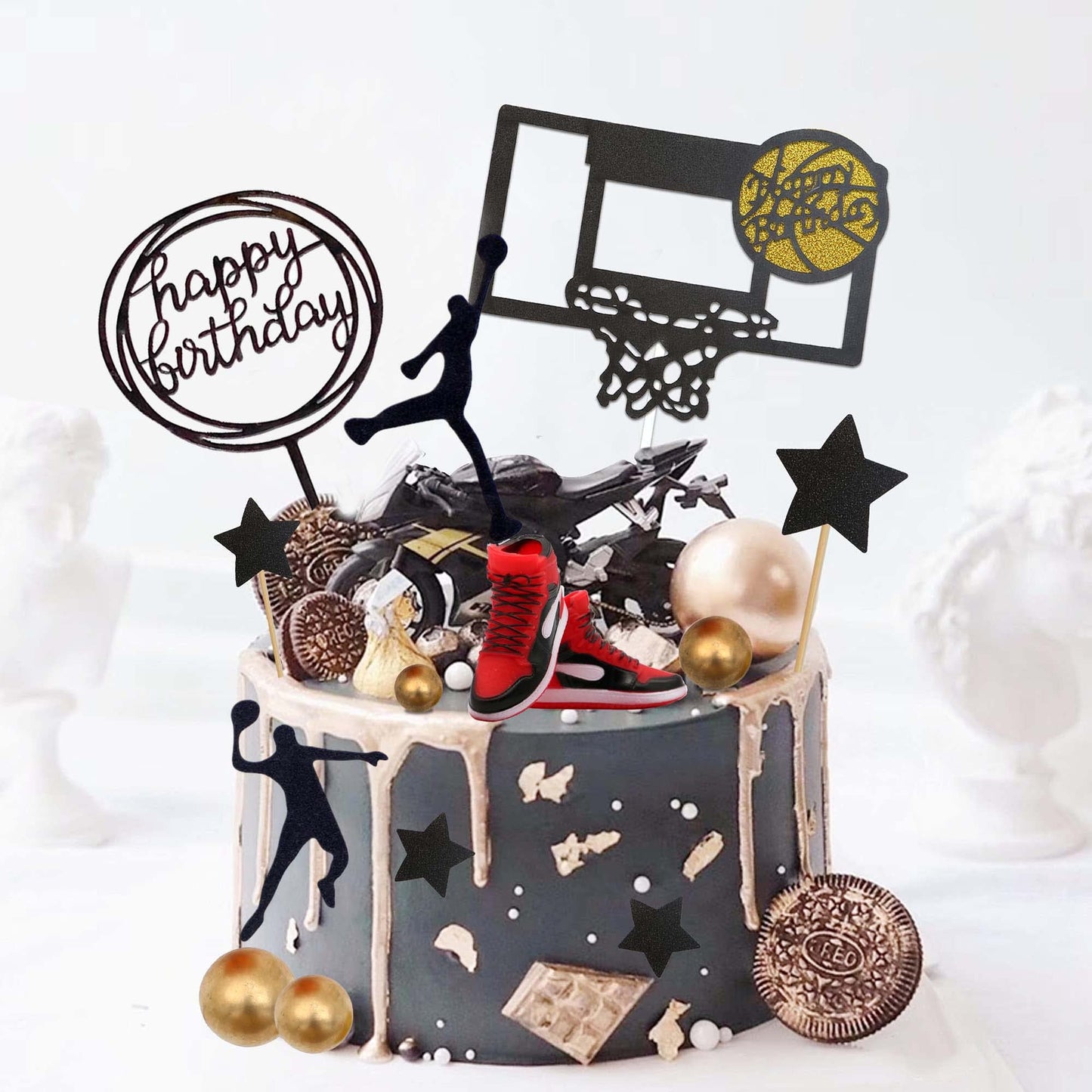 Basketball Cake Topper, 19Pcs Basketball Cake Toppers For Boys Men With Sneaker Ball Decorations Happy Birthday Cake Toppers, Ba