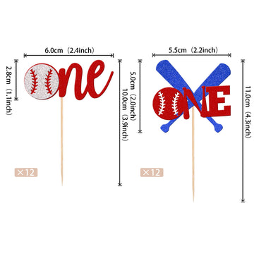 24 Pcs Baseball 1St Birthday Cupcake Toppers Glitter First Birthday Baseball One Cupcake Picks Decorations For Baseball Sports T