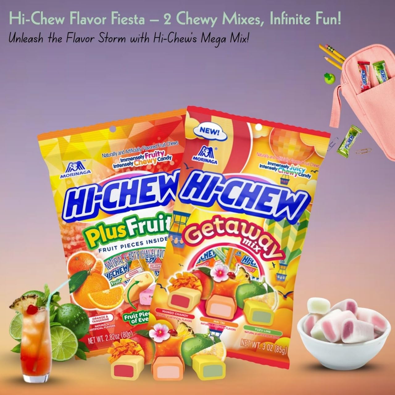 Endless Savings Hi Chew Candy Variety Mix – Pack of 2 Bags, Includes Getaway & Plus Fruit Flavors, Individually Wrapped for Sharing