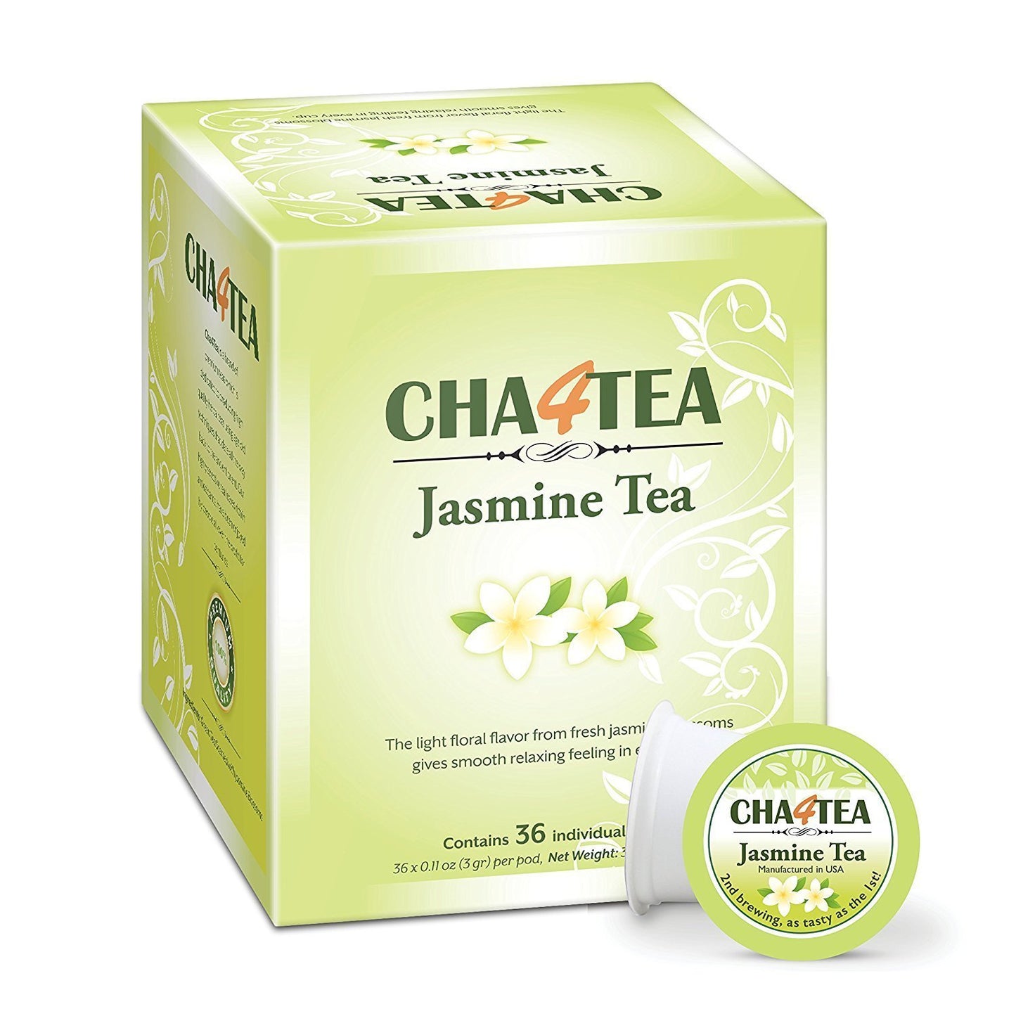 Cha4TEA Jasmine Green Tea Pods for Keurig - 36 Count, Compatible with K-Cups