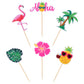 36 Pcs Tropical Aloha Luau Cupcake Toppers Palm Tree Flower Turtle Leaves Flamingo Pineapple Cupcake Picks Summer Hawaiian Tropi