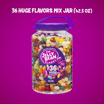 The Jelly Bean Planet 36 Huge Flavors 42.5 Oz Jar - Jelly Beans - Chewy Fruit Flavored Candy - Gluten Free Snacks - Candy Bulk -