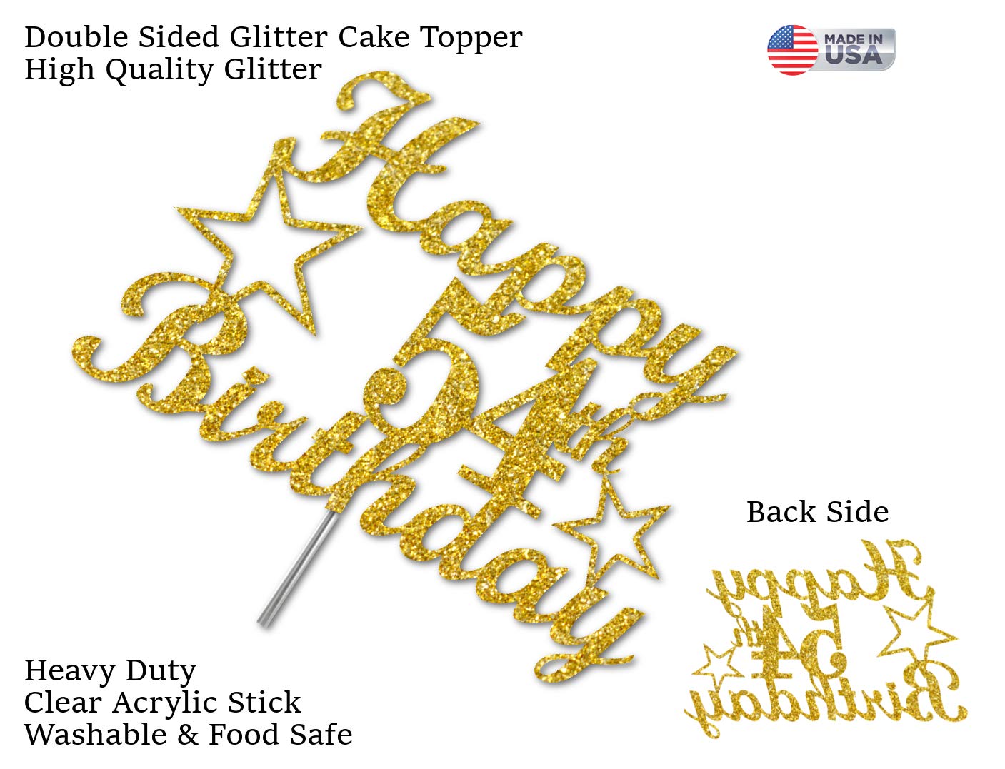 54 Birthday Cake Topper Gold Glitter, Party Decoration Ideas, Premium Quality, Sturdy Doubled Sided Glitter, Acrylic Stick. Made