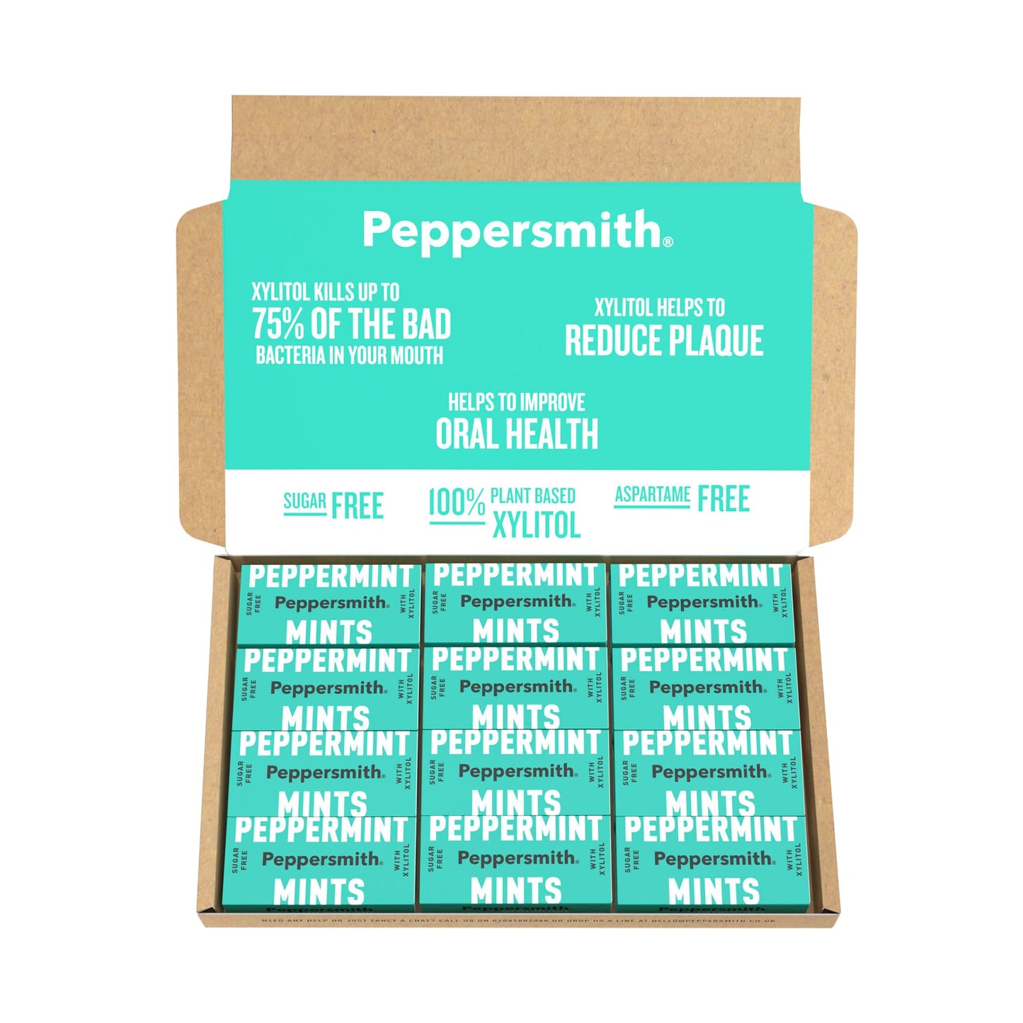 Peppersmith 100% Xylitol Mints, Fine English Peppermint, 25 Mints 15 g (Pack of 12, Total 300 Mints)