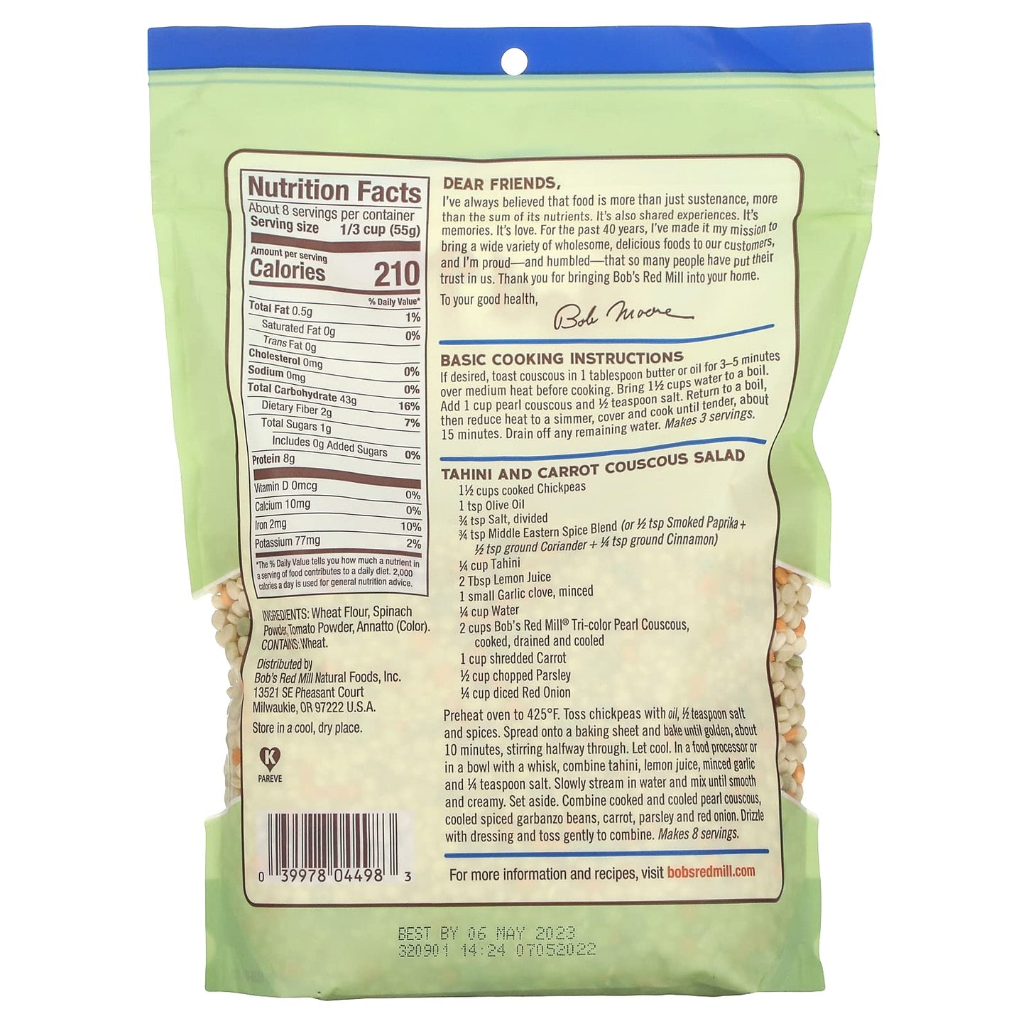 Bobs Red Mill Couscous Pearl Tri-Color, 16 Oz