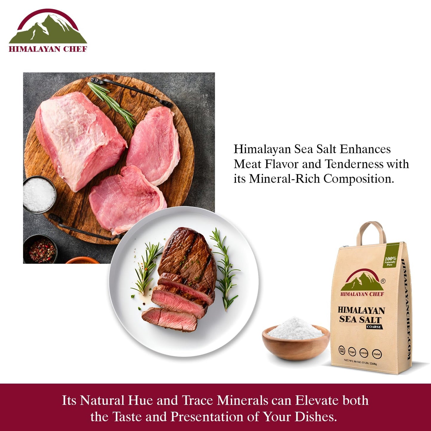 Himalayan Chef Sea Salt Coarse Grain, Natural, Kosher, Non-GMO, 80 Ounce