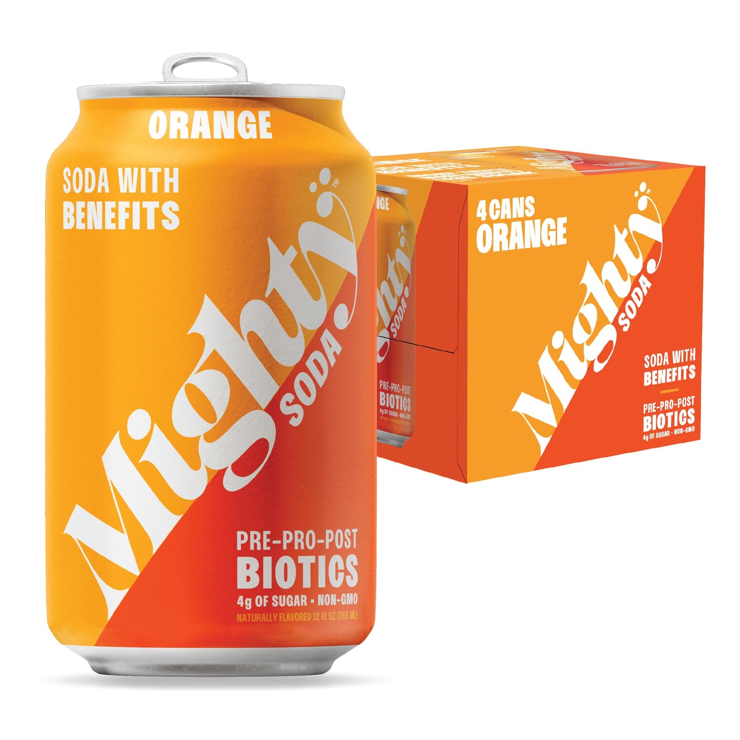 MIGHTY SODA Orange, Prebiotics, Probiotics & Postbiotics, Functional Soft Drink with More Gut Health Benefits, Non-GMO, Vegan, G