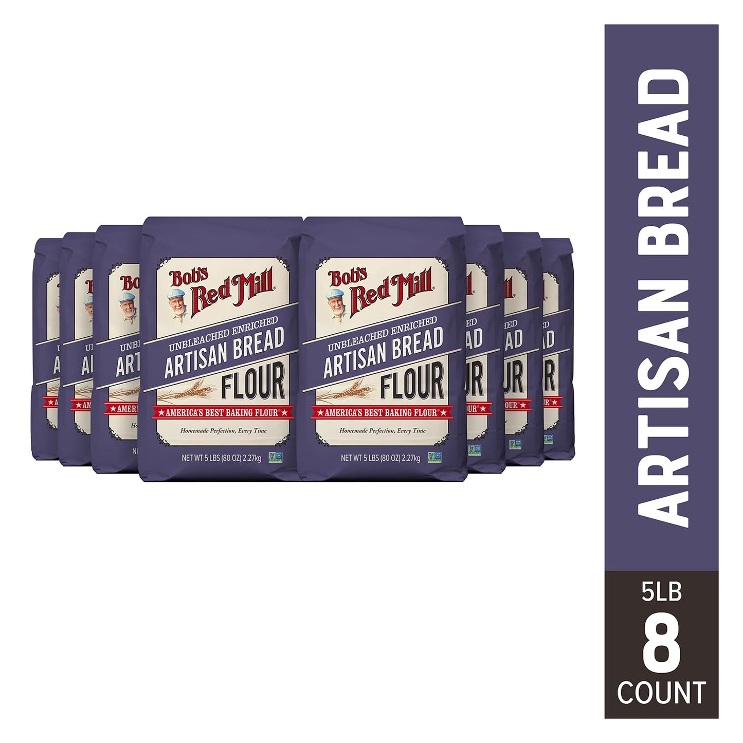 Bob'S Red Mill Artisan Bread Flour, 5Lb (Pack Of 8) - Vegan, Kosher, Unbleached, Unbromated