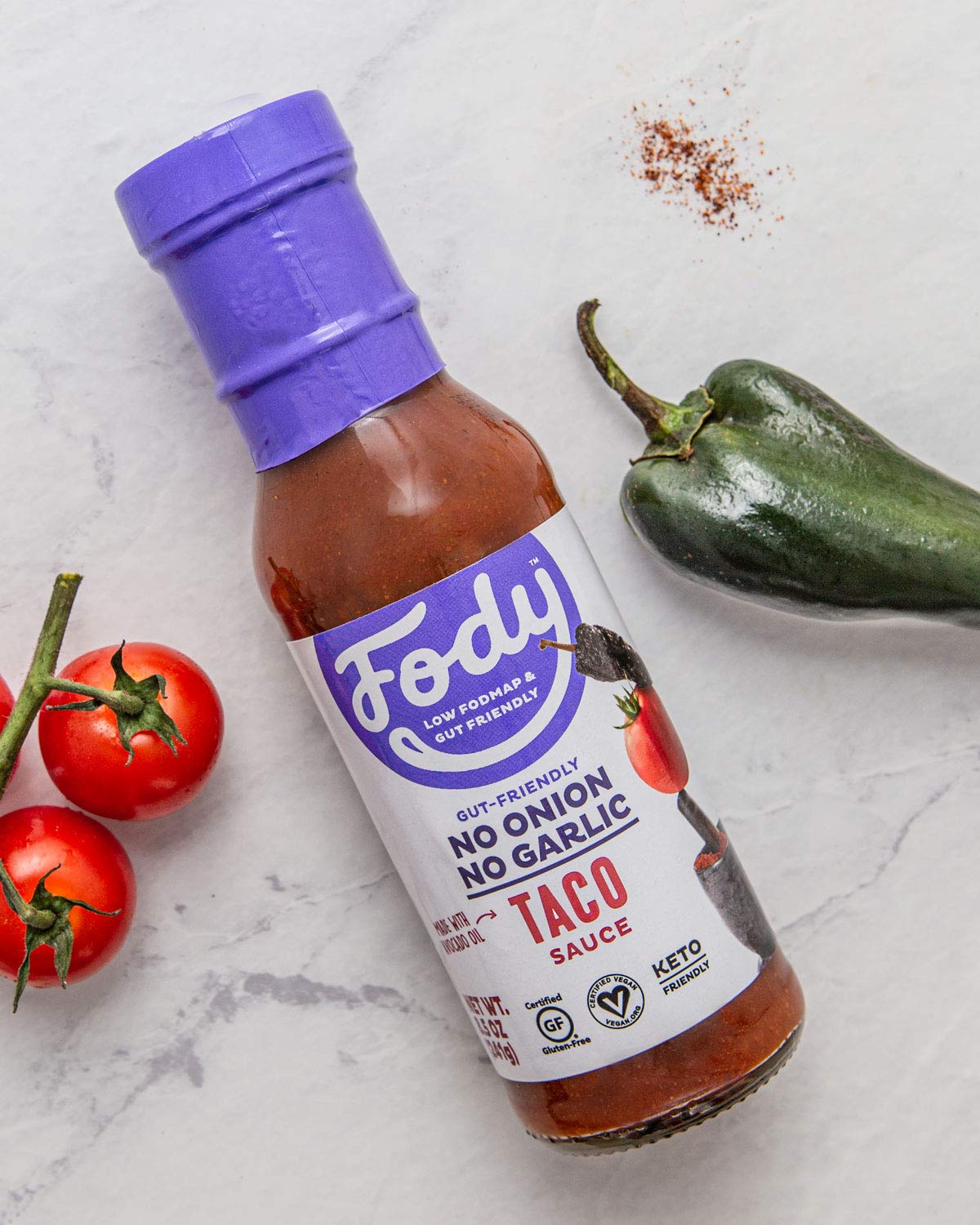 Fody Foods Vegan Taco Sauce Marinade, Avocado Oil & Red Sauce, Low Fodmap Certified, Sensitive Recipe, No Msg, Gut & Ibs & Keto