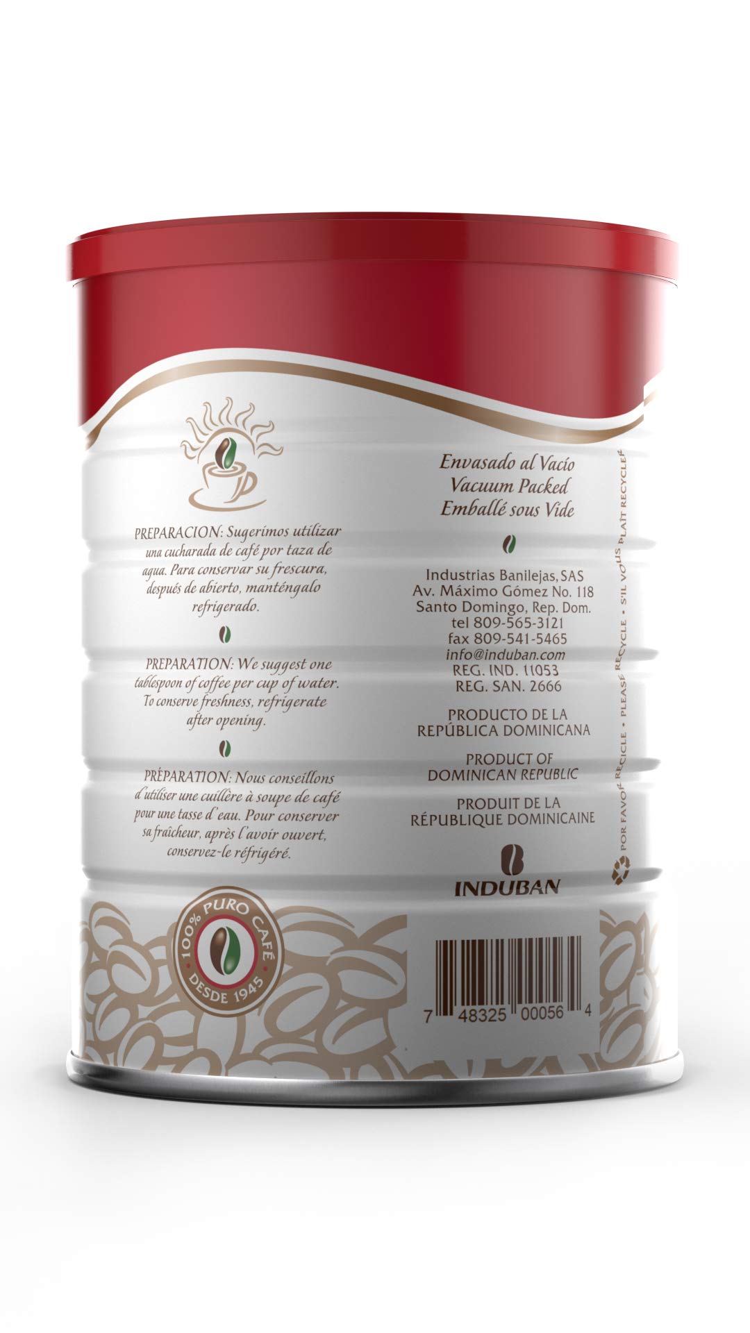 Café Santo Domingo Ground Coffee, Medium Roast, 10 oz Can, Pack of 4, Dominican Republic