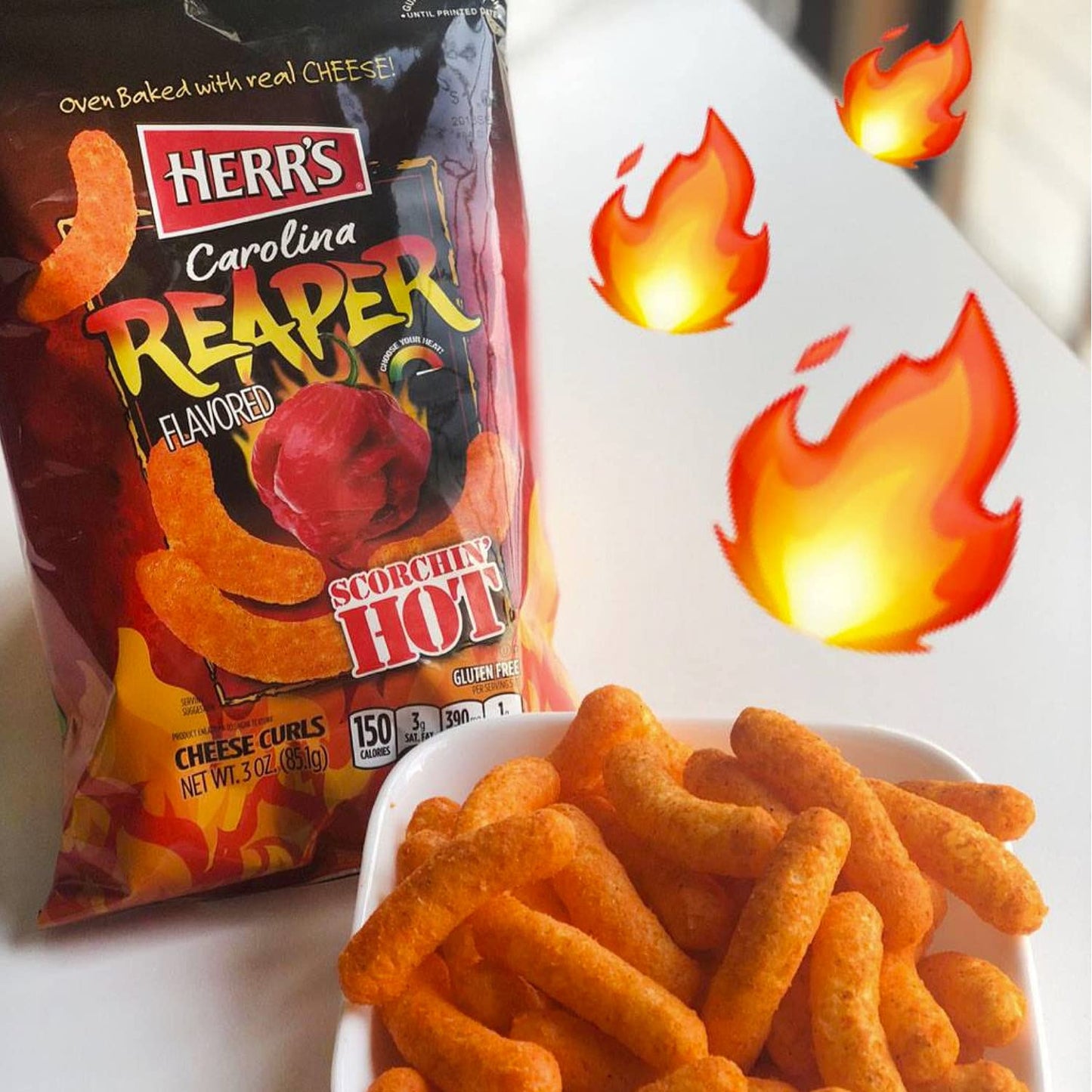 Herrs Cheese Curls, Carolina Reaper Flavor, Gluten Free Snacks, 6Oz Bag (12 Count)