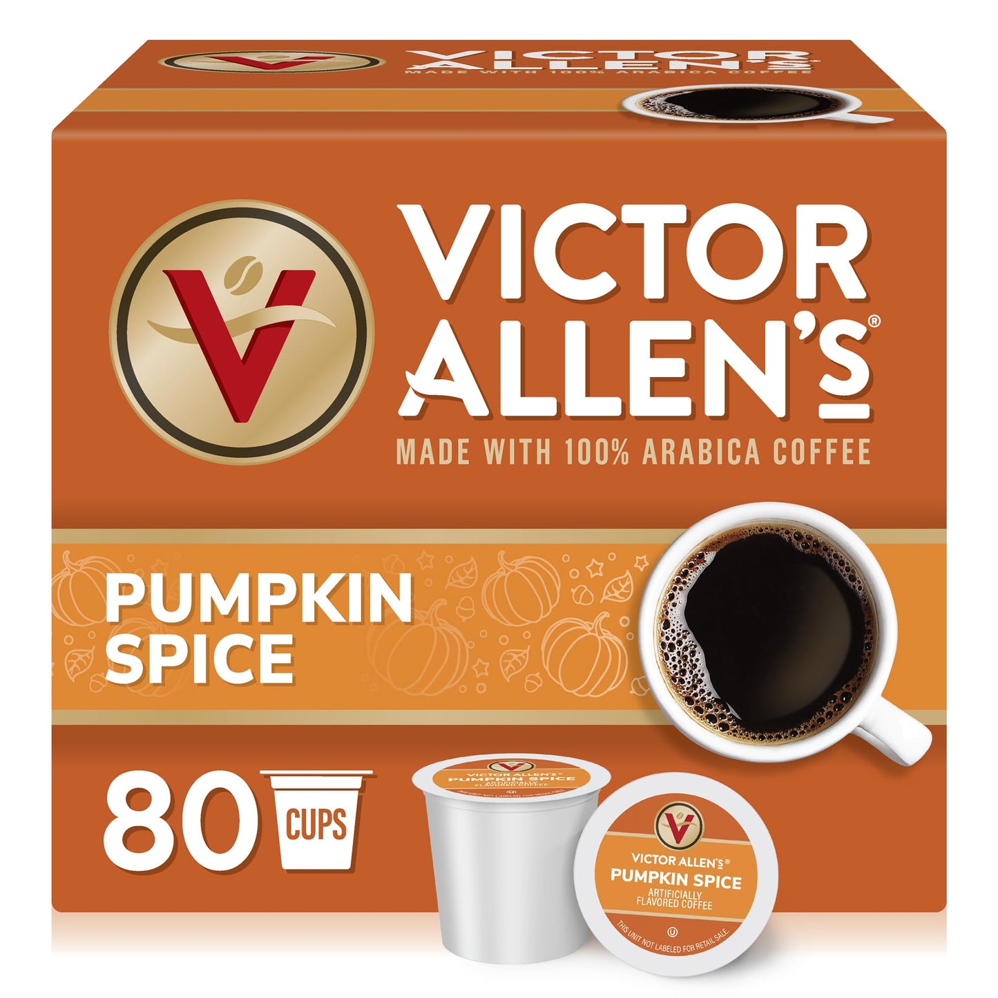 Victor Allens Coffee Pumpkin Spice Flavored Medium Roast Coffee Pods, 80 Count, Compatible with Keurig K-Cup Brewers, Brown