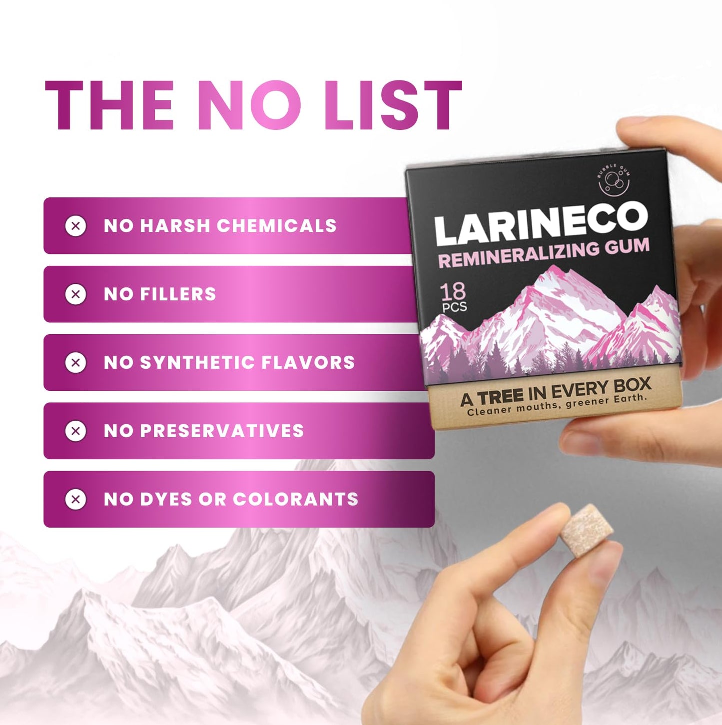 Larineco Remineralizing Gum with Nano Hydroxyapatite & Xylitol - Sugar-Free Cinnamon Xylitol Gum - Plastic-Free  Dye-Free  Aspartame-Free - Natural Base - 18 Pieces (18 Count (Pack of 2)  Bubble Gum)