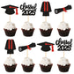 Keaziu 24 Pack Graduation Cupcake Toppers Class Of 2025 Red Graduation Hat Picks for Birthday Party Supplies