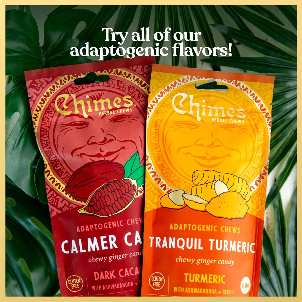 Chimes Calmer Cacao Adaptogen Ginger Chews Candy - (1 Pack With Ashwagandha, Reishi And Dark Cacao With Theobromine) Vegan, Gluten Free
