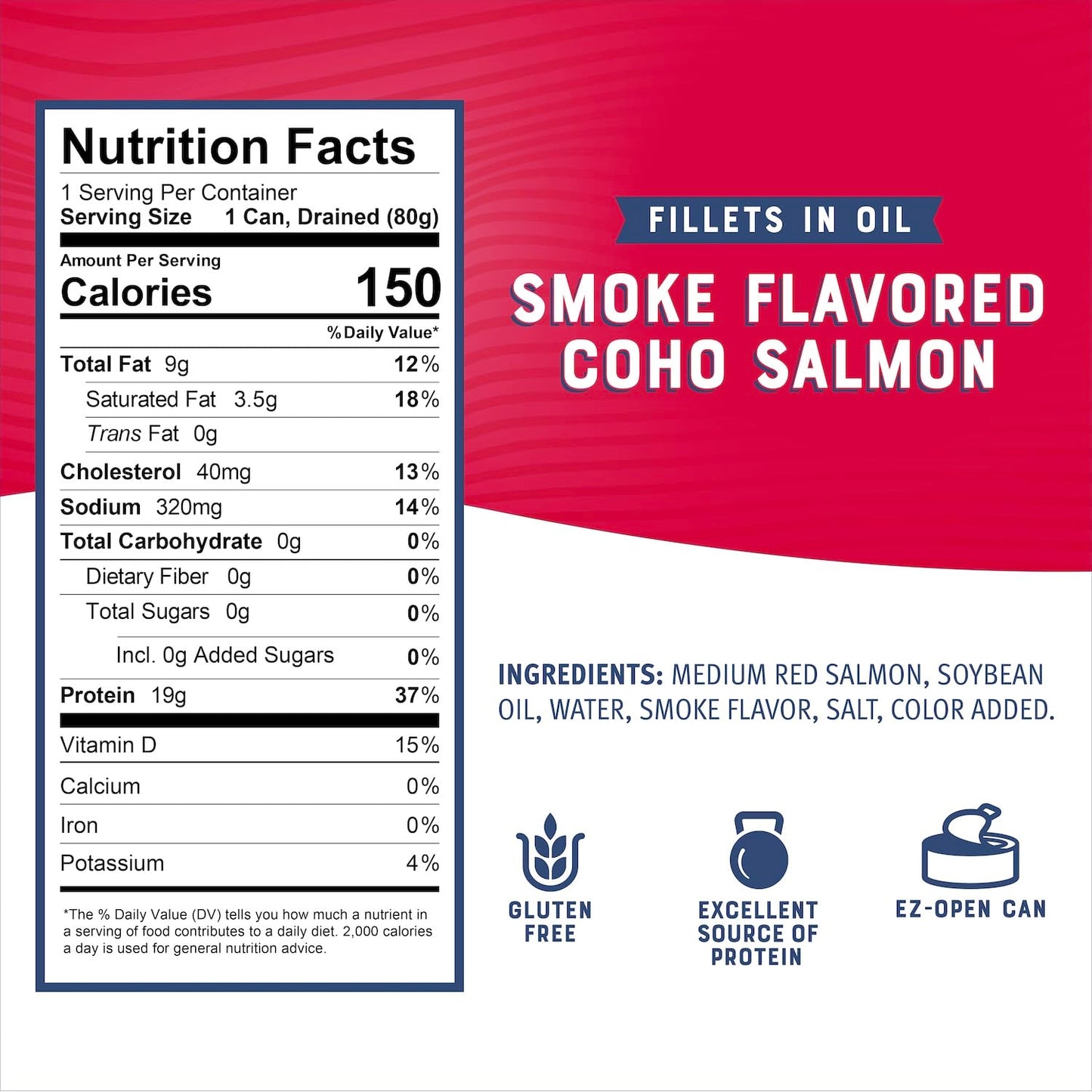 Bumble Bee Smoke Flavored Red Coho Salmon Fillets in Oil, 3.75 oz (Pack of 2) - 19g Protein - Skinless, Boneless - Great for Sna