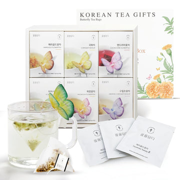 Kkokdam Tea Gift Set - Butterfly Tea Bags, Tea Variety Pack - Tea Bag Sampler, Tea Set, Unique Tea Gifts, Fancy Tea Bags, Korean