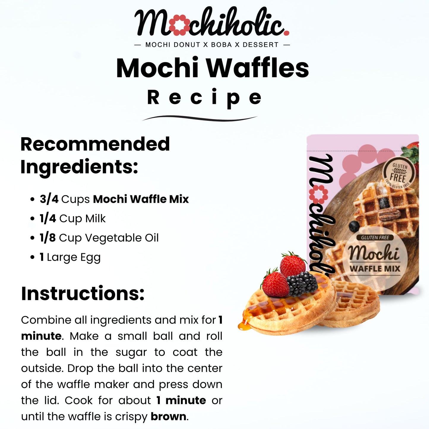 Mochiholic Mochi Waffle Mix - Gluten-Free, Low Calories, 12 oz, Original Recipe