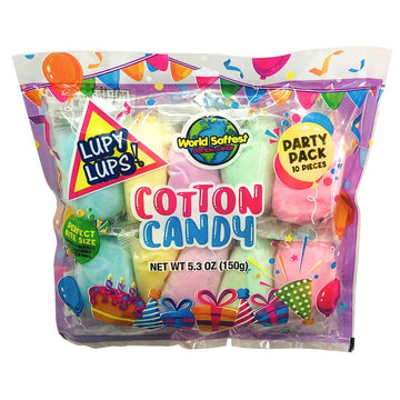 Lupy Lups! Cotton Candy Party Pack - 0.5 Oz Each, Individually Wrapped - Perfect For Stockings, Treats, Party Favors, Buffet Tab