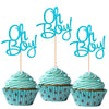 Alissar 24-Pack Glitter Blue Oh Boy Cupcake Toppers,Cupcake Topper Picks For It'A A Boy Baby Shower Party Decoration Supplies