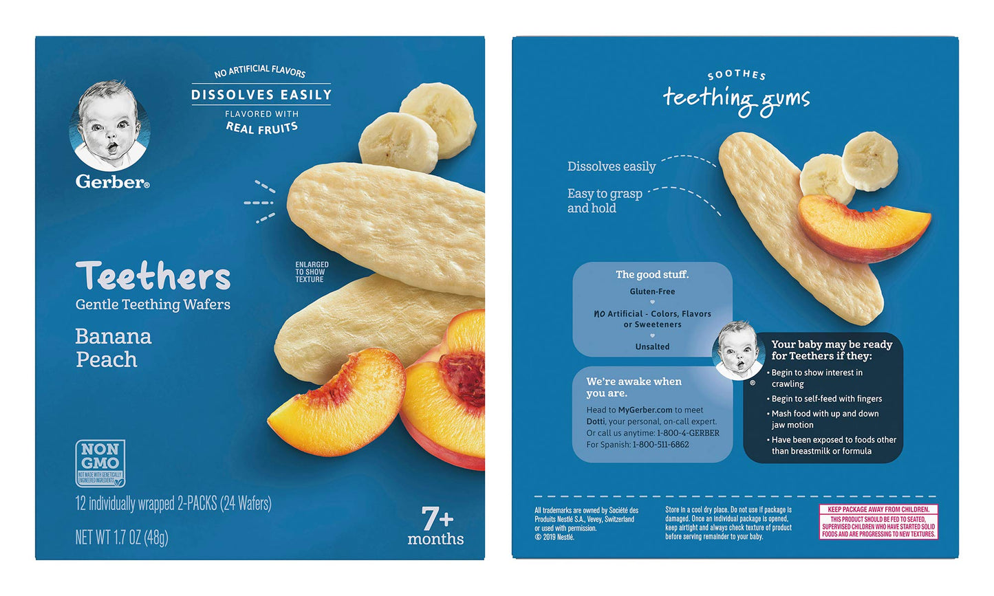 Gerber Teethers Varipk,1 Banana Peach 1 Strawberry Apple Spinach, 2 Ct