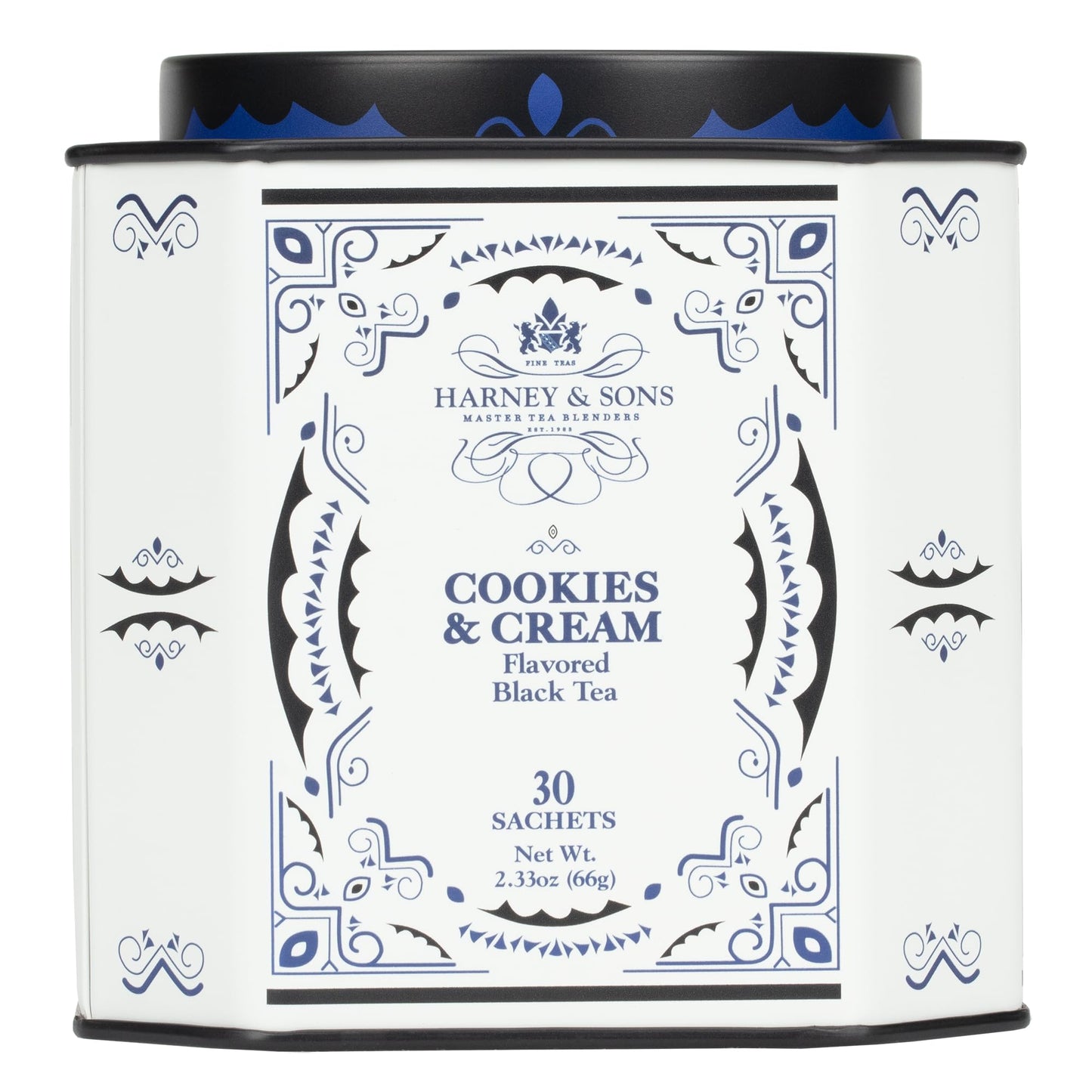Harney & Sons Cookies & Cream Tea  30Ct Count Tin  Black Tea With Vanilla And Chocolate Flavors