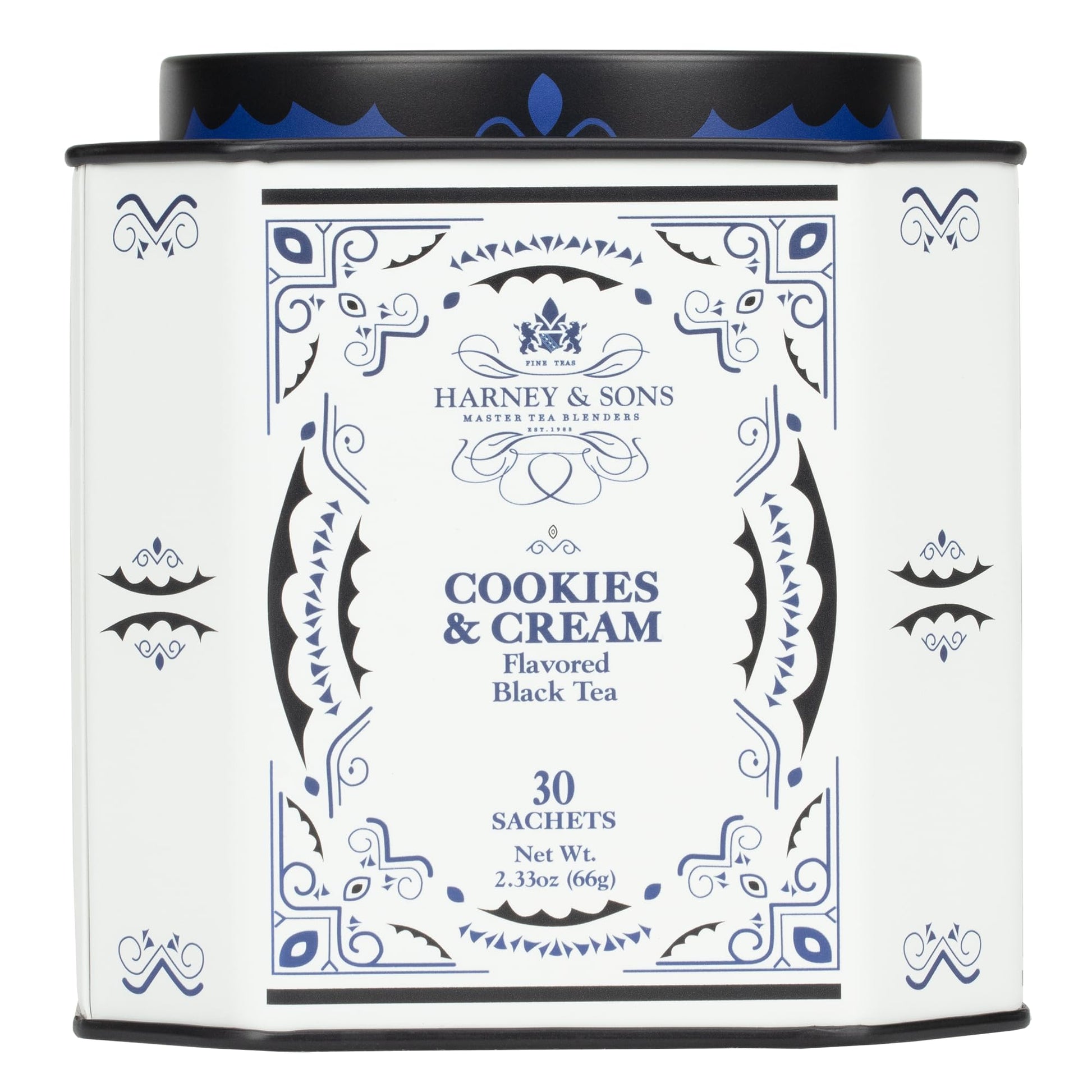 Harney & Sons Cookies & Cream Tea  30Ct Count Tin  Black Tea With Vanilla And Chocolate Flavors