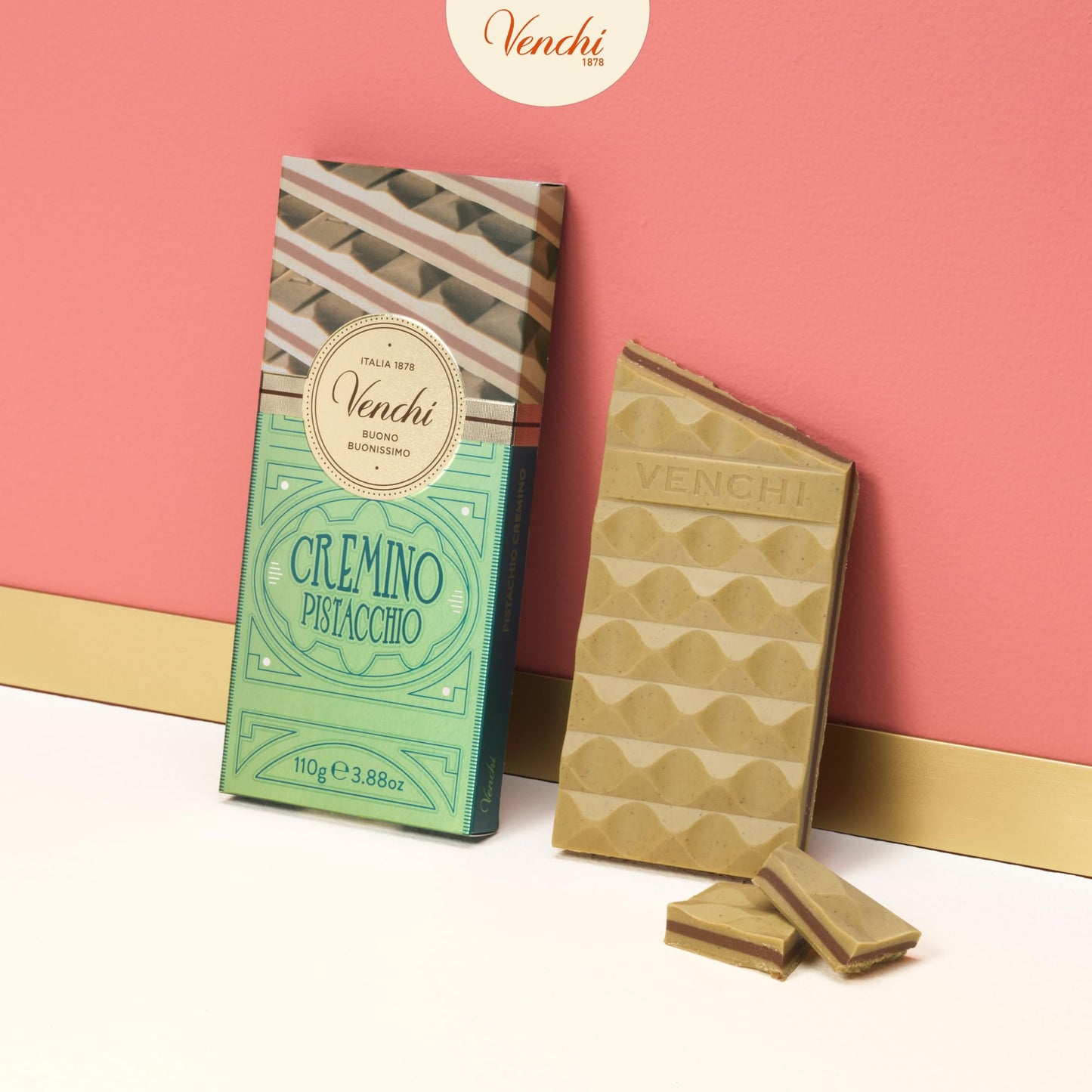 Venchi - Pistachio Cremino Chocolate Bar with Gianduja, 3.88oz - Gluten Free